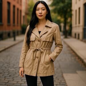 Sanctuary Women’s Jules Wrinkle-Look Cream Trench Coat Size L